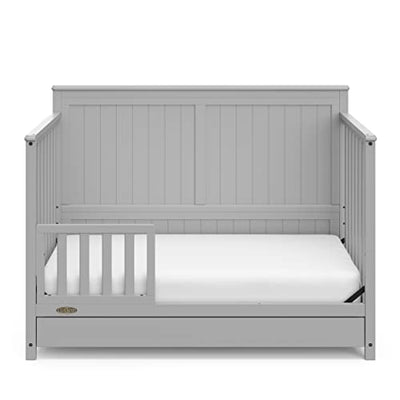 Baibi Wise 5-in-1 Convertible Crib with Drawer (Pebble Gray) – GREENGUARD Gold Certified, Crib with Drawer Combo, Full-Size Nursery Storage Drawer, Converts to Toddler Bed, Daybed