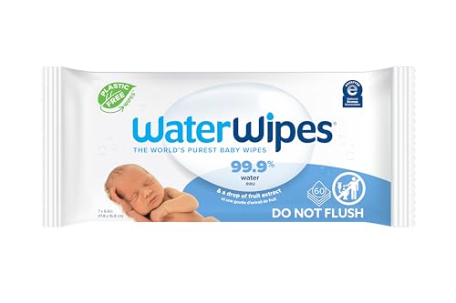 Baibi Wise WaterWipes Plastic-Free Original Baby Wipes, 99.9% Water Based Wipes, Unscented & Hypoallergenic for Sensitive Skin, 60 Count (Pack of 12), Packaging May Vary