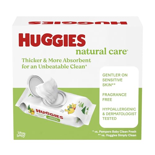 Baibi Wise by Huggies Natural Care Sensitive Baby Wipes, Unscented, Hypoallergenic, 99% Purified Water, 12 Flip-Top Packs (768 Wipes Total), Packaging May Vary