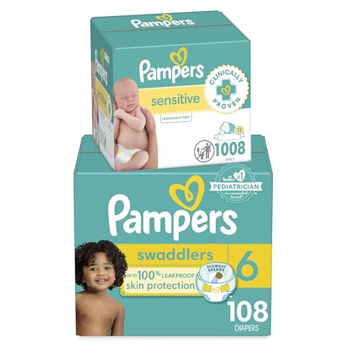 BAIBI WISE Pampers Swaddlers Disposable Baby Diapers Size 3, 168 Count with Sensitive Water Based Baby Wipes 12 Flip-Top Packs (1008 Wipes Total)