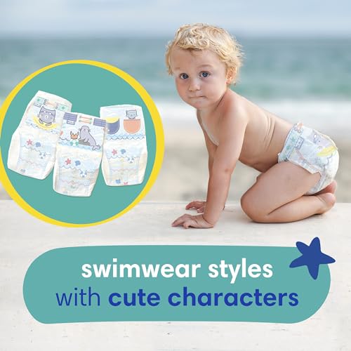 BAIBI WISE Pampers Swim Diapers - Splashers - Size M, 18 Count, Gap-Free Disposable Baby Swimming Pants