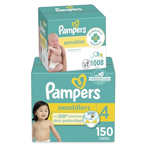 BAIBI WISE Pampers Swaddlers Disposable Baby Diapers Size 3, 168 Count with Sensitive Water Based Baby Wipes 12 Flip-Top Packs (1008 Wipes Total)