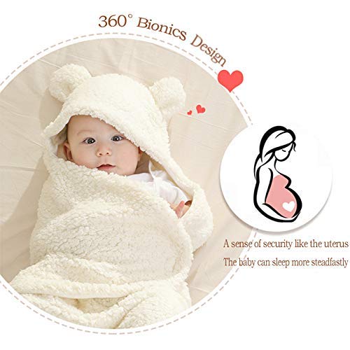 BAIBI WISE Baby Swaddle Blanket Boys Girls Cute Bear Plush Essential Receiving Blanket Ultra-Soft Newborn Registry Sleeping Wraps for Infant 0-6 Months - White