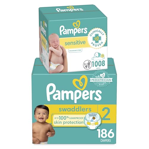 BAIBI WISE Pampers Swaddlers Disposable Baby Diapers Size 3, 168 Count with Sensitive Water Based Baby Wipes 12 Flip-Top Packs (1008 Wipes Total)