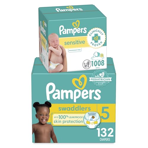 BAIBI WISE Pampers Swaddlers Disposable Baby Diapers Size 3, 168 Count with Sensitive Water Based Baby Wipes 12 Flip-Top Packs (1008 Wipes Total)