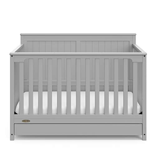 Baibi Wise 5-in-1 Convertible Crib with Drawer (Pebble Gray) – GREENGUARD Gold Certified, Crib with Drawer Combo, Full-Size Nursery Storage Drawer, Converts to Toddler Bed, Daybed