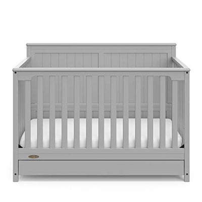 Baibi Wise 5-in-1 Convertible Crib with Drawer (Pebble Gray) – GREENGUARD Gold Certified, Crib with Drawer Combo, Full-Size Nursery Storage Drawer, Converts to Toddler Bed, Daybed