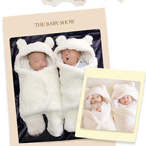 BAIBI WISE Baby Swaddle Blanket Boys Girls Cute Bear Plush Essential Receiving Blanket Ultra-Soft Newborn Registry Sleeping Wraps for Infant 0-6 Months - White