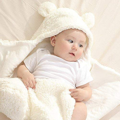 BAIBI WISE Baby Swaddle Blanket Boys Girls Cute Bear Plush Essential Receiving Blanket Ultra-Soft Newborn Registry Sleeping Wraps for Infant 0-6 Months - White