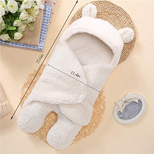 BAIBI WISE Baby Swaddle Blanket Boys Girls Cute Bear Plush Essential Receiving Blanket Ultra-Soft Newborn Registry Sleeping Wraps for Infant 0-6 Months - White