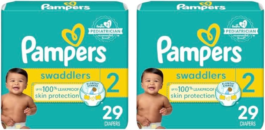 Baibi Wise Pampers Swaddlers Diapers - Size 2, 29 Count, Ultra Soft Disposable Baby Diapers (Pack of 2)