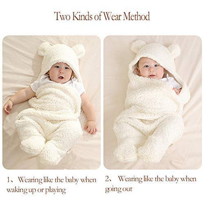 BAIBI WISE Baby Swaddle Blanket Boys Girls Cute Bear Plush Essential Receiving Blanket Ultra-Soft Newborn Registry Sleeping Wraps for Infant 0-6 Months - White