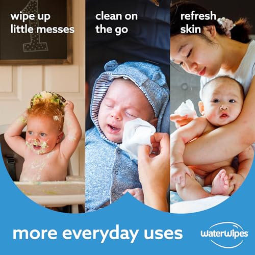 Baibi Wise WaterWipes Plastic-Free Original Baby Wipes, 99.9% Water Based Wipes, Unscented & Hypoallergenic for Sensitive Skin, 60 Count (Pack of 12), Packaging May Vary