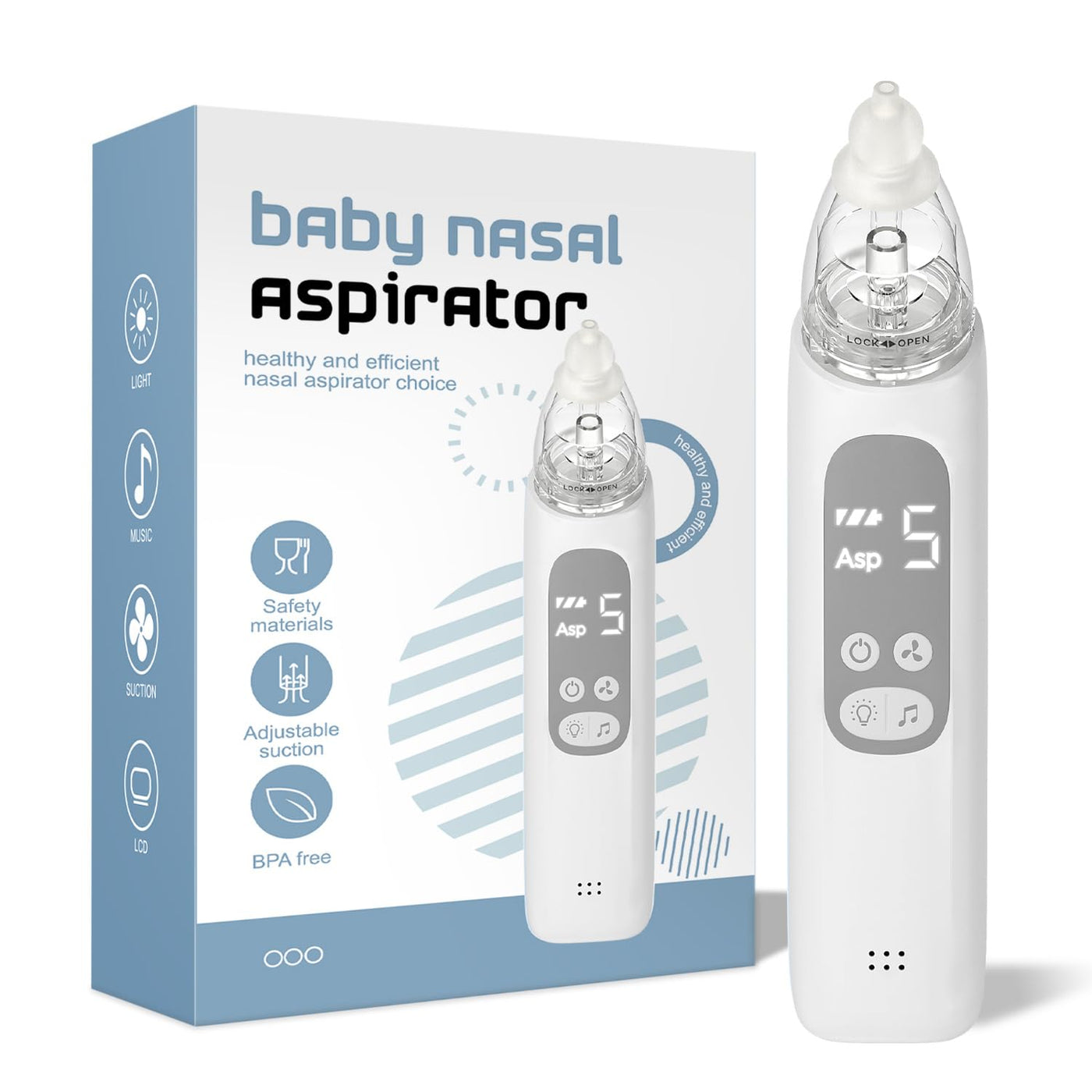 Baibi Wise Baby Nasal Aspirator, Electric Nose Sucker with 5 Levels Suction, Soothing Light & Nursery Rhymes