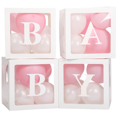 Baibi Wise Baby Boxes with Letters, 4 Transparent Balloon for Gender Reveal Birthday Wedding Baby Shower Decorations (White)