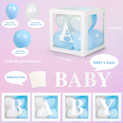 Baibi Wise Baby Boxes with Letters, 4 Transparent Balloon for Gender Reveal Birthday Wedding Baby Shower Decorations (White)