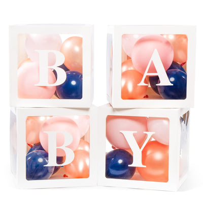 Baibi Wise Baby Boxes with Letters, 4 Transparent Balloon for Gender Reveal Birthday Wedding Baby Shower Decorations (White)