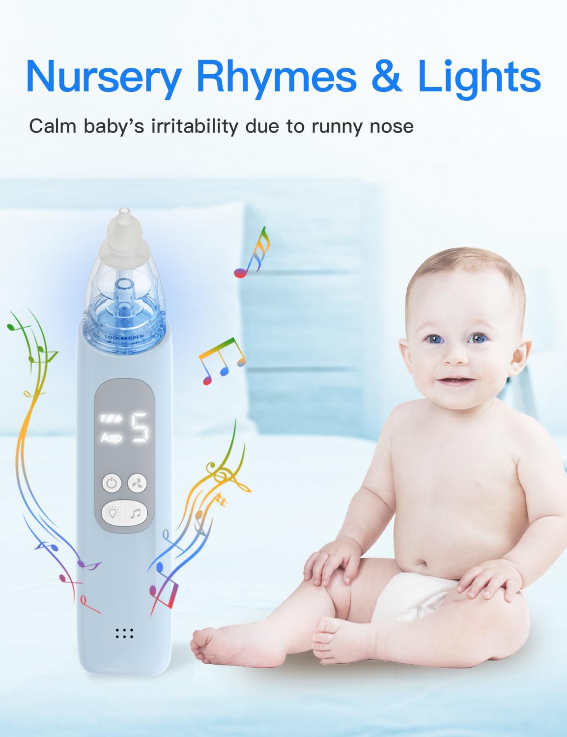 Baibi Wise Baby Nasal Aspirator, Electric Nose Sucker with 5 Levels Suction, Soothing Light & Nursery Rhymes