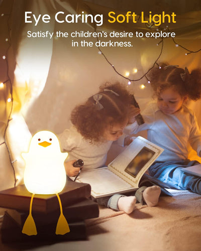 Baibi Wise Amaredom Cute Duck Night Light, Squishy Duck Lamp, Silicone Dimmable Nursery Nightlight, Rechargeable LED Bedside Lamp with 20 Minutes Timer & Tap Control for Kids Baby Toddler Decor Bedrooms