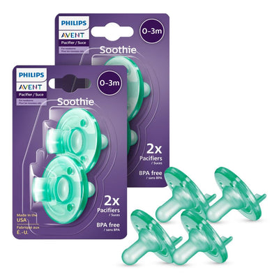 Baibi Wise Soothie 0-3 Months Orthodontic Baby Pacifiers, 100% Silicone Pacifiers, One Piece, BPA-Free, Green, 4 Pack, Model SCF190/41