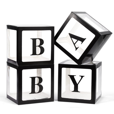 Baibi Wise Baby Boxes with Letters, 4 Transparent Balloon for Gender Reveal Birthday Wedding Baby Shower Decorations (White)