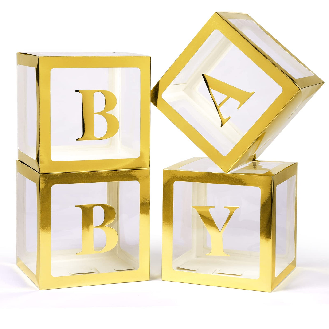 Baibi Wise Baby Boxes with Letters, 4 Transparent Balloon for Gender Reveal Birthday Wedding Baby Shower Decorations (White)