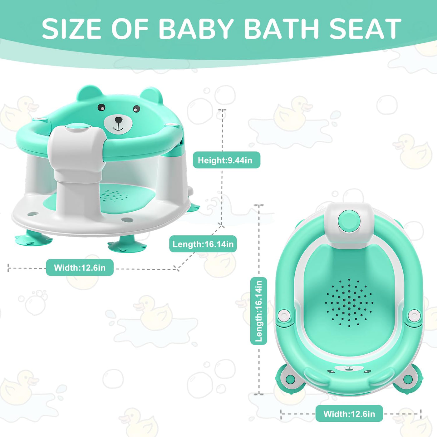 BAIBI WISE Baby Bath Seat for Babies 6 Months & up, Non-Slip Toddler Bath Seats for Babies Sitting Up, Safe Infant & Newborn Bathtub Chair with 4 Suction Cups & Soft Cushion for Shower,Green