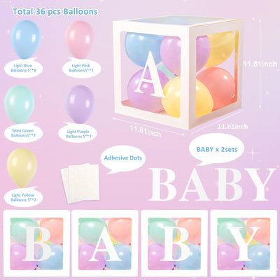 Baibi Wise Baby Boxes with Letters, 4 Transparent Balloon for Gender Reveal Birthday Wedding Baby Shower Decorations (White)