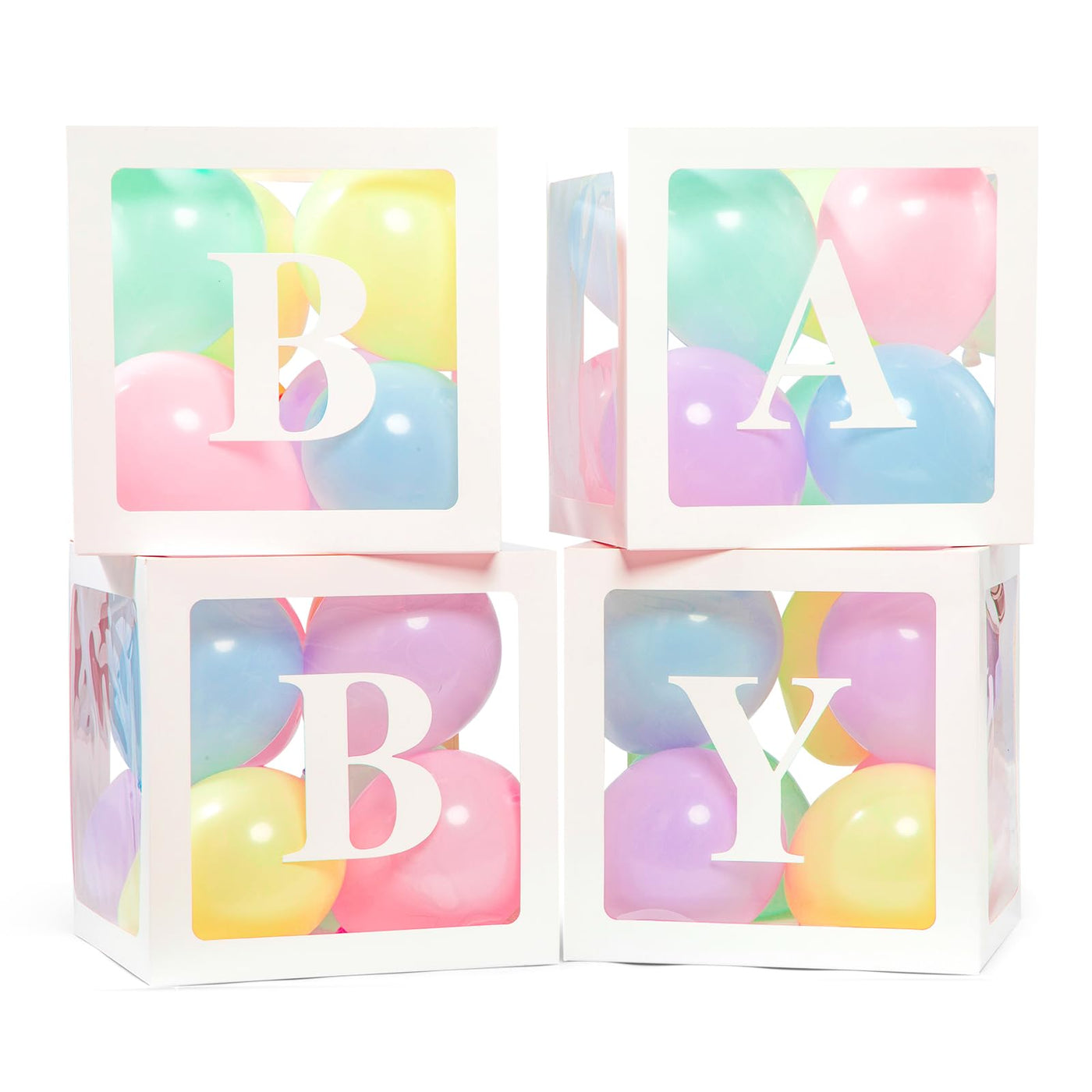 Baibi Wise Baby Boxes with Letters, 4 Transparent Balloon for Gender Reveal Birthday Wedding Baby Shower Decorations (White)