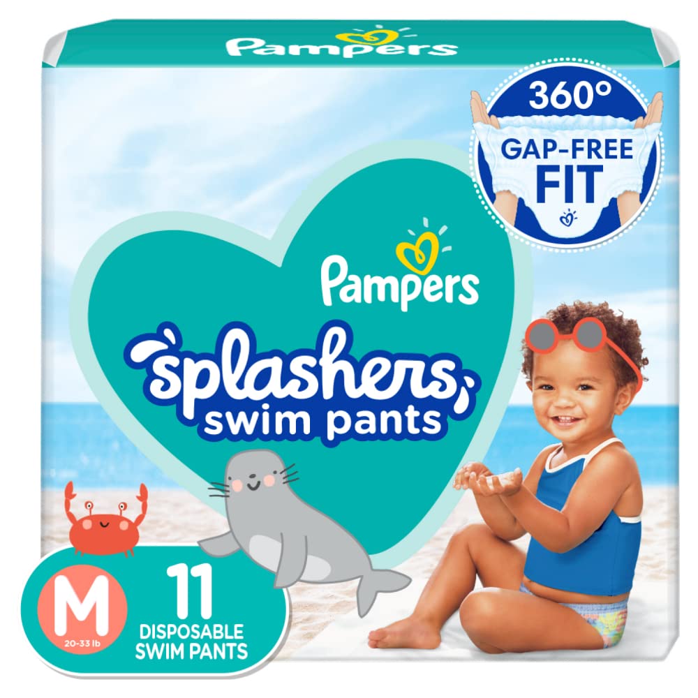 BAIBI WISE Pampers Swim Diapers - Splashers - Size M, 18 Count, Gap-Free Disposable Baby Swimming Pants