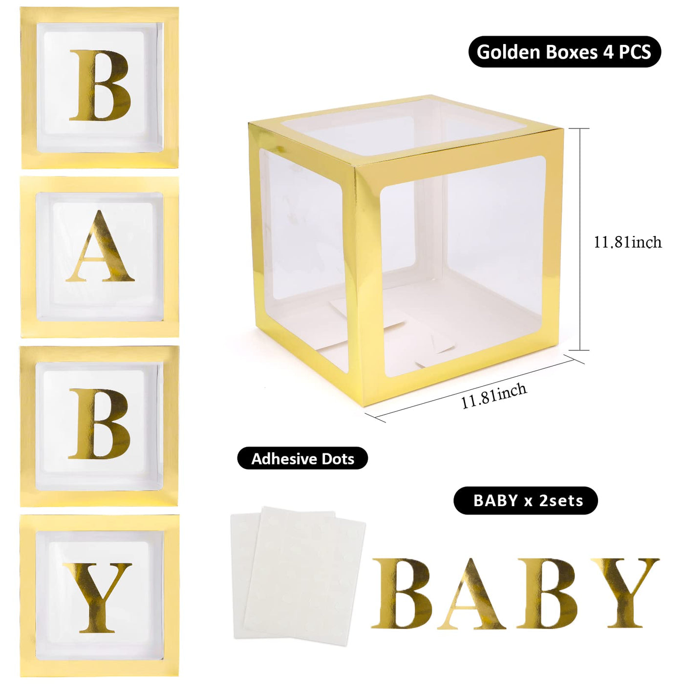 Baibi Wise Baby Boxes with Letters, 4 Transparent Balloon for Gender Reveal Birthday Wedding Baby Shower Decorations (White)