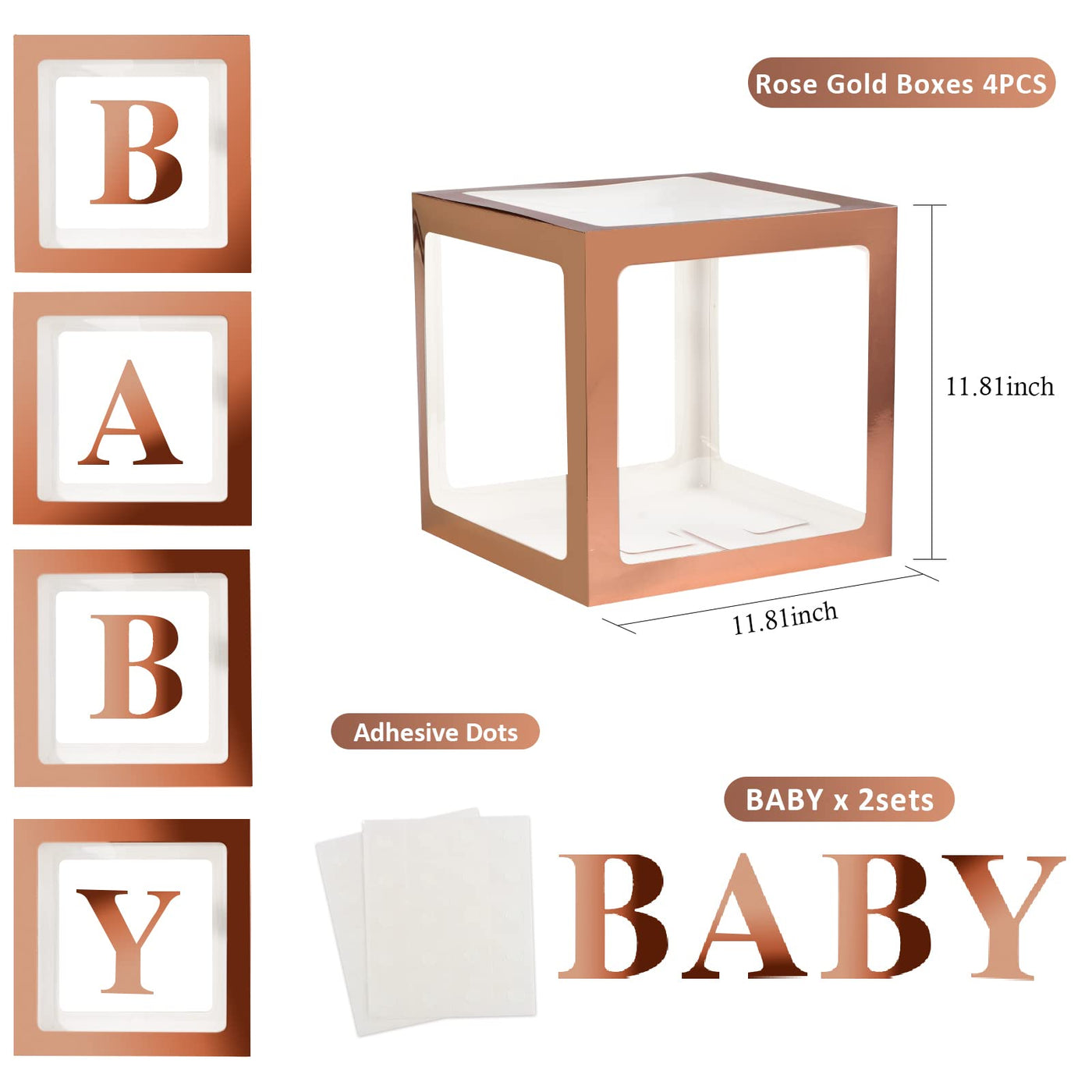 Baibi Wise Baby Boxes with Letters, 4 Transparent Balloon for Gender Reveal Birthday Wedding Baby Shower Decorations (White)