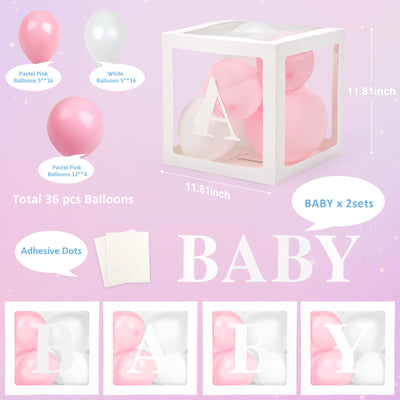 Baibi Wise Baby Boxes with Letters, 4 Transparent Balloon for Gender Reveal Birthday Wedding Baby Shower Decorations (White)