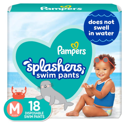 BAIBI WISE Pampers Swim Diapers - Splashers - Size M, 18 Count, Gap-Free Disposable Baby Swimming Pants