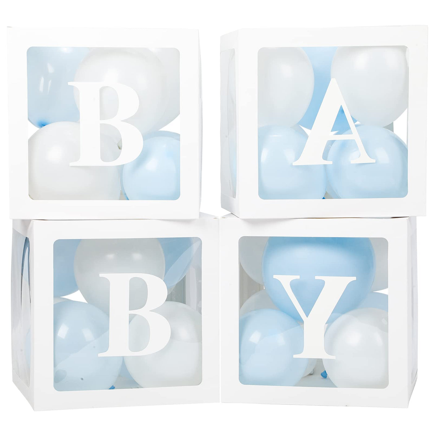 Baibi Wise Baby Boxes with Letters, 4 Transparent Balloon for Gender Reveal Birthday Wedding Baby Shower Decorations (White)