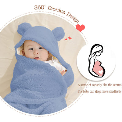 BAIBI WISE Baby Swaddle Blanket Boys Girls Cute Bear Plush Essential Receiving Blanket Ultra-Soft Newborn Registry Sleeping Wraps for Infant 0-6 Months - White