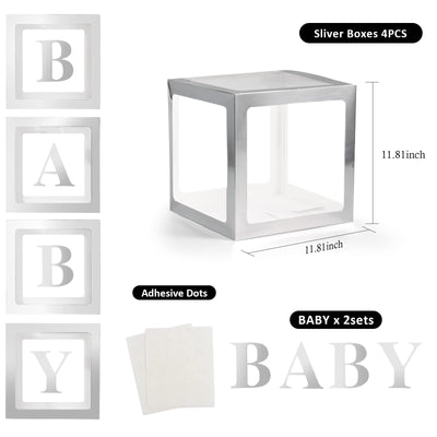 Baibi Wise Baby Boxes with Letters, 4 Transparent Balloon for Gender Reveal Birthday Wedding Baby Shower Decorations (White)