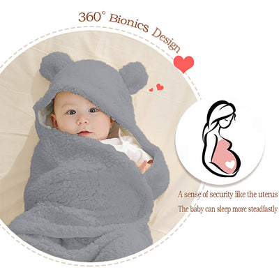 BAIBI WISE Baby Swaddle Blanket Boys Girls Cute Bear Plush Essential Receiving Blanket Ultra-Soft Newborn Registry Sleeping Wraps for Infant 0-6 Months - White