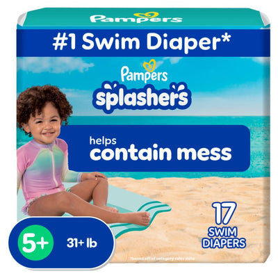 BAIBI WISE Pampers Swim Diapers - Splashers - Size M, 18 Count, Gap-Free Disposable Baby Swimming Pants