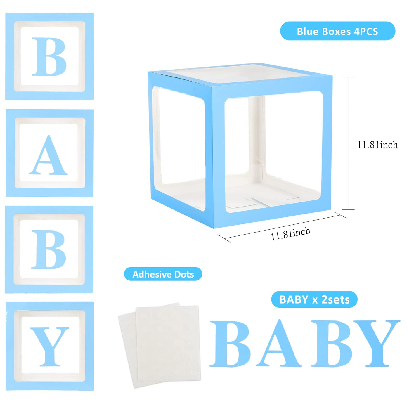 Baibi Wise Baby Boxes with Letters, 4 Transparent Balloon for Gender Reveal Birthday Wedding Baby Shower Decorations (White)