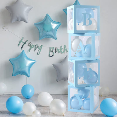 Baibi Wise Baby Boxes with Letters, 4 Transparent Balloon for Gender Reveal Birthday Wedding Baby Shower Decorations (White)