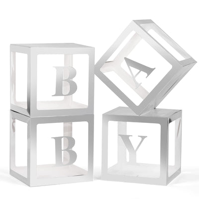 Baibi Wise Baby Boxes with Letters, 4 Transparent Balloon for Gender Reveal Birthday Wedding Baby Shower Decorations (White)