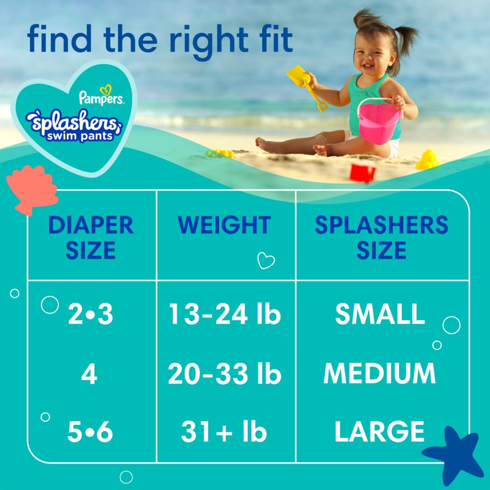 BAIBI WISE Pampers Swim Diapers - Splashers - Size M, 18 Count, Gap-Free Disposable Baby Swimming Pants