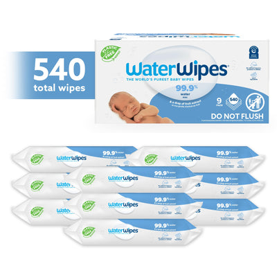 Baibi Wise WaterWipes Plastic-Free Original Baby Wipes, 99.9% Water Based Wipes, Unscented & Hypoallergenic for Sensitive Skin, 60 Count (Pack of 12), Packaging May Vary