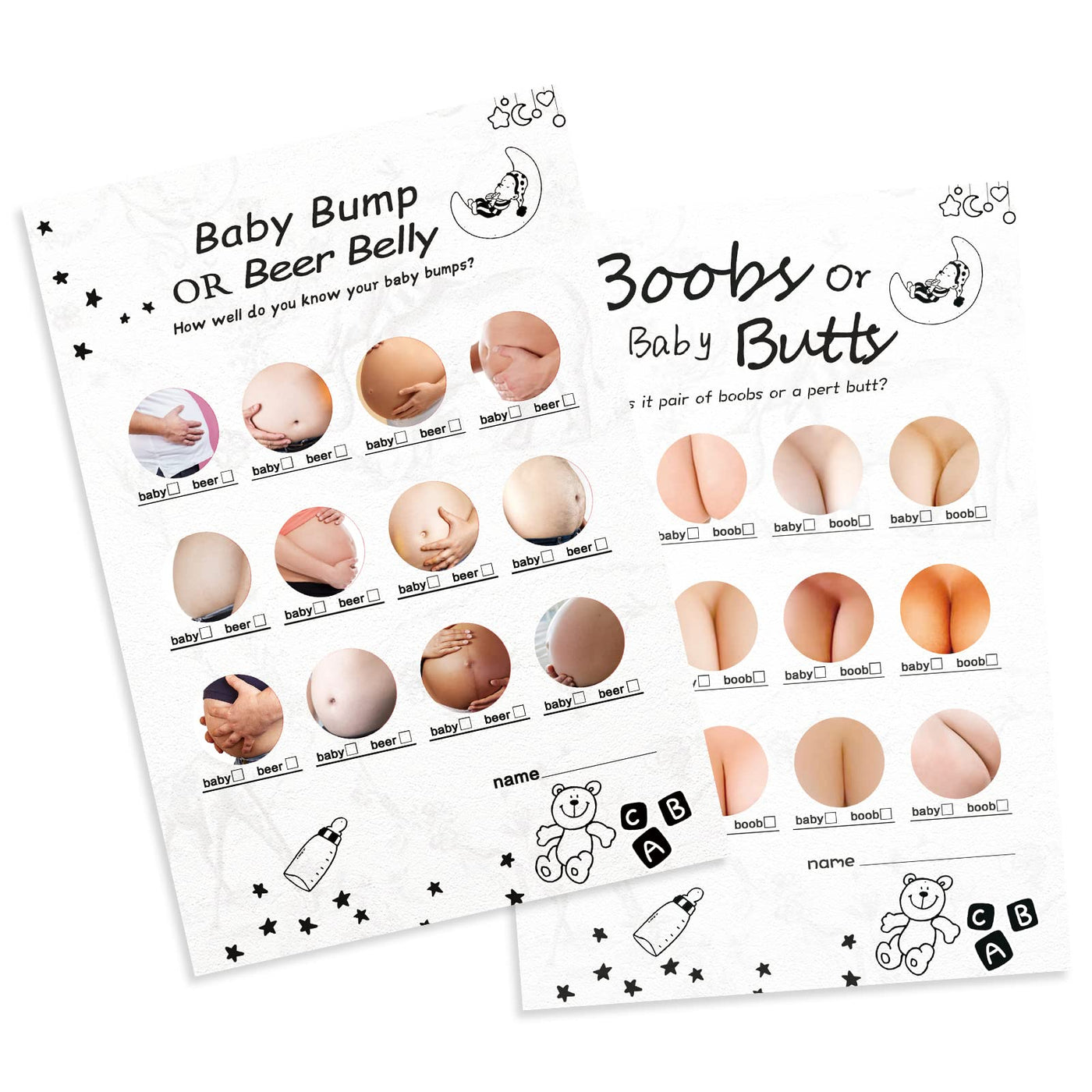 BAIBI WISE Baby Shower Games-2 Games(50 of Each),Double-Sided,Fun,Hilarious and Easy to Play,Baby Shower Gender Neutral,with Answer Keys