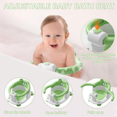 BAIBI WISE Baby Bath Seat for Babies 6 Months & up, Non-Slip Toddler Bath Seats for Babies Sitting Up, Safe Infant & Newborn Bathtub Chair with 4 Suction Cups & Soft Cushion for Shower,Green