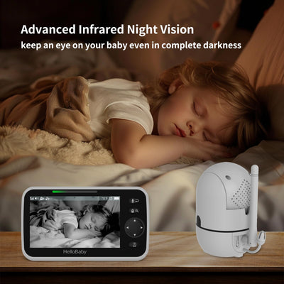 BAIBI WISE  Upgrade Baby Monitor, 5'' Screen with 30-Hour Battery, Pan-Tilt-Zoom Video Baby Monitor with Camera and Audio No WiFi, Night Vision, VOX, 2-Way Talk, 8 Lullabies and 1000ft Range