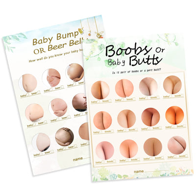 BAIBI WISE Baby Shower Games-2 Games(50 of Each),Double-Sided,Fun,Hilarious and Easy to Play,Baby Shower Gender Neutral,with Answer Keys