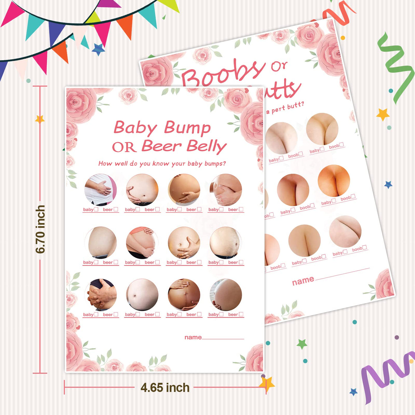 BAIBI WISE Baby Shower Games-2 Games(50 of Each),Double-Sided,Fun,Hilarious and Easy to Play,Baby Shower Gender Neutral,with Answer Keys