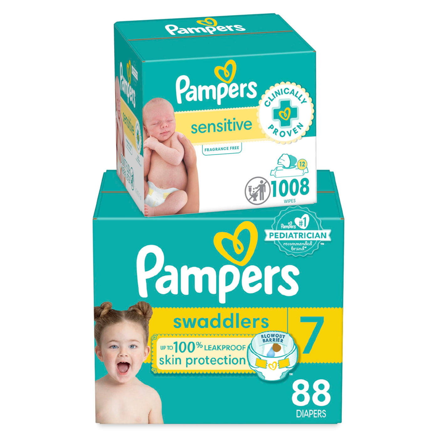 BAIBI WISE Pampers Swaddlers Disposable Baby Diapers Size 3, 168 Count with Sensitive Water Based Baby Wipes 12 Flip-Top Packs (1008 Wipes Total)